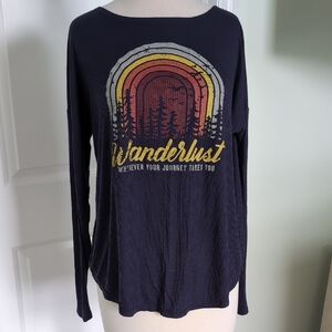Hem & Thread Wanderlust Navy Rainbow Graphic Long Sleeve Tee Size Small